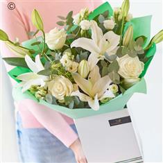 Birthday White Rose and Lily Bouquet